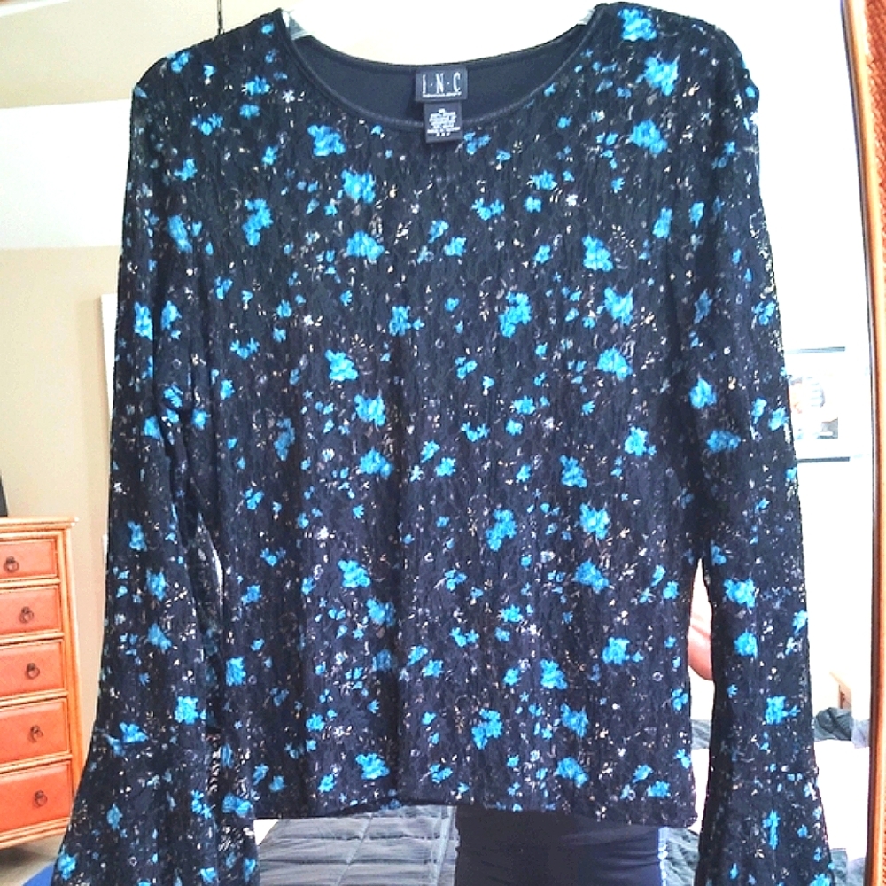 INC International Concepts Blue Bell Sleeve Fitted Blouse
